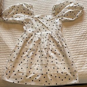 White Black Polka Dot Puffy Sleeve Dress